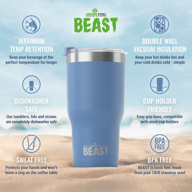 Reusable Stainless Steel Double Insulated Coffee Tumbler With Straw - Greens Steel - 30 oz - Stormy Sky