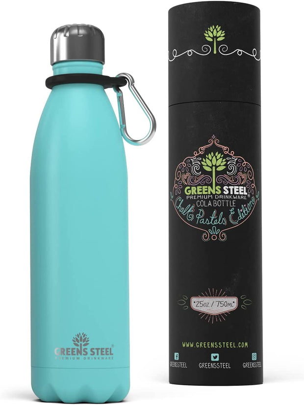 Water Bottle Stainless Steel Green Stripes