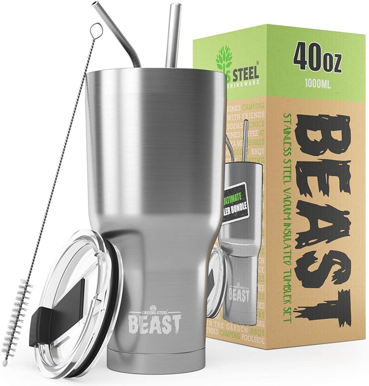 Reusable Stainless Steel Double Insulated Coffee Tumbler With Straw - Greens Steel - Stainless Steel