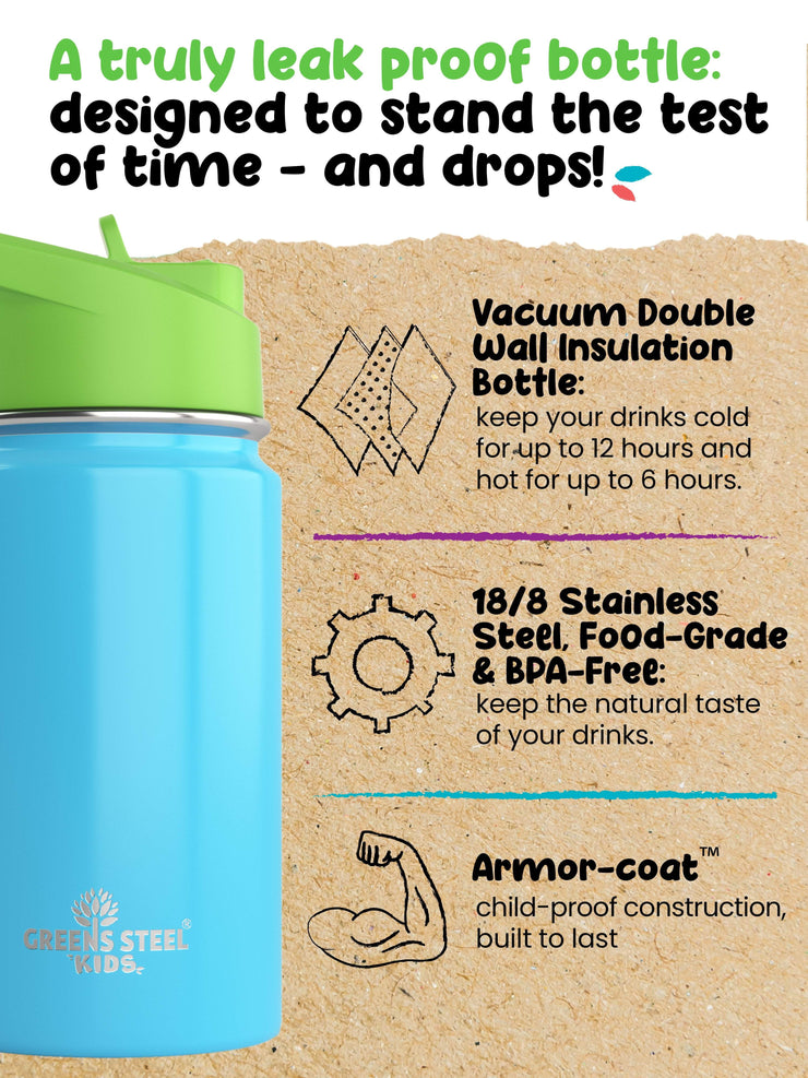 BOZ Kids Insulated Water Bottle with Straw Lid, Stainless Steel Vacuum  Double Wall Water Cup, 14 oz (414ml)(Construction)