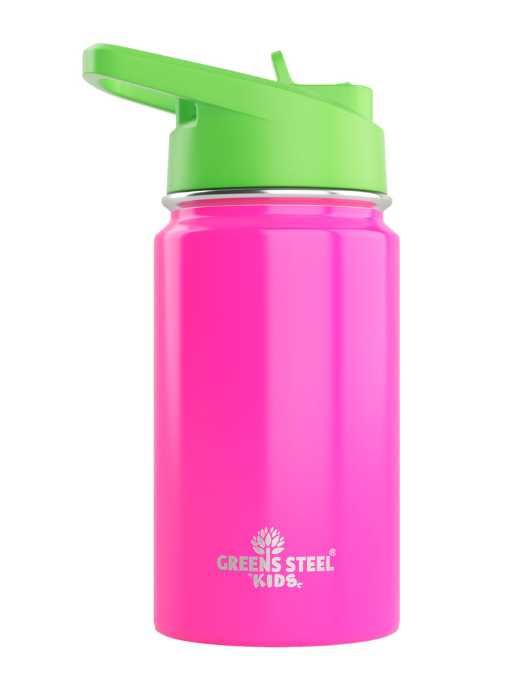  Oldley Insulated Water Bottle 12oz Kids Water Bottles with  Straw, Stainless Steel Water Bottle with 2 Lids,Double Wall Vacuum Bottle,  Leak-Proof Sport Bottles for School Travel, Green-Pink: Home & Kitchen