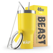 Reusable Stainless Steel Double Insulated Coffee Tumbler With Straw - Greens Steel - lemon