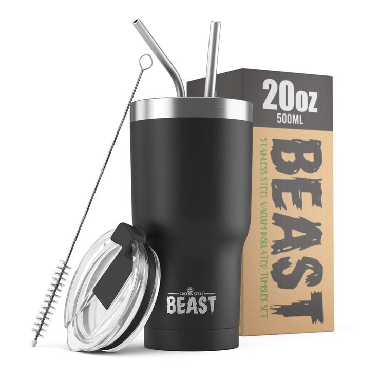 Reusable Stainless Steel Double Insulated Coffee Tumbler With Straw - Greens Steel - Black