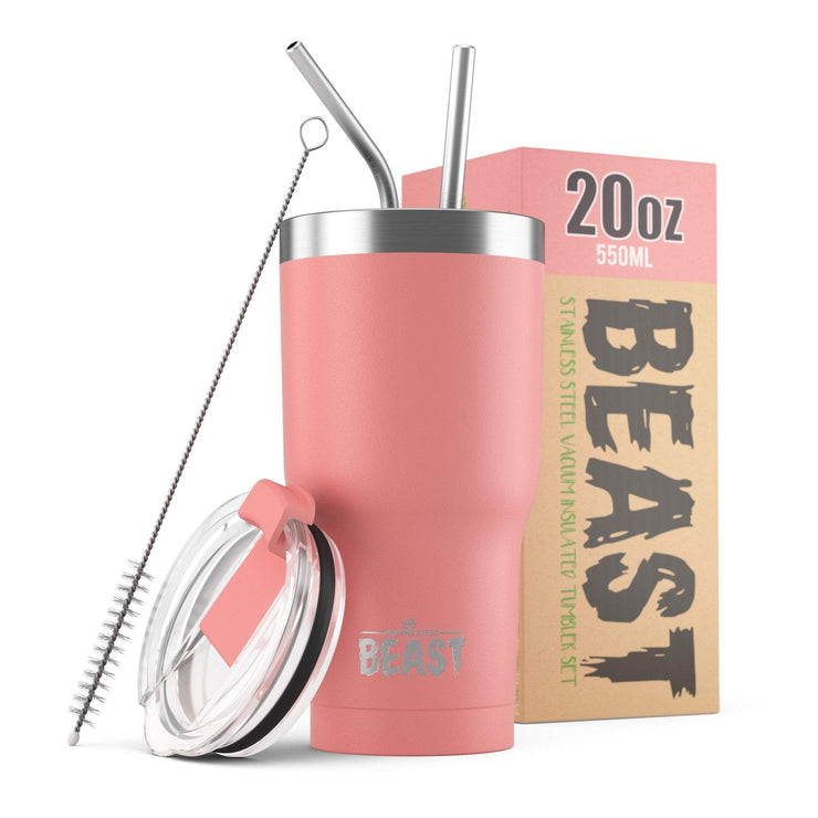 Reusable Stainless Steel Double Insulated Coffee Tumbler With Straw - Greens Steel - Coral