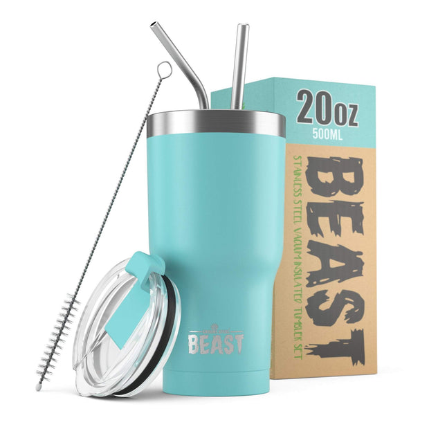 Reusable Stainless Steel Double Insulated Coffee Tumbler With Straw - Greens Steel - Aquamarine Blue