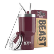 Reusable Stainless Steel Double Insulated Coffee Tumbler With Straw - Greens Steel - Cranberry