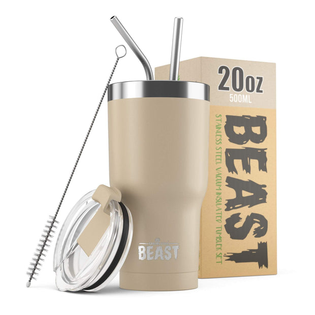 Reusable Stainless Steel Double Insulated Coffee Tumbler With Straw - Greens Steel - Sand