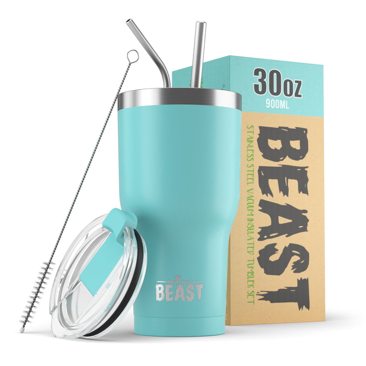 D·S 30oz Cream Tumbler Stainless Steel Insulated Travel Mug with Straw Lid  Cleaning Brush (30oz Cream)