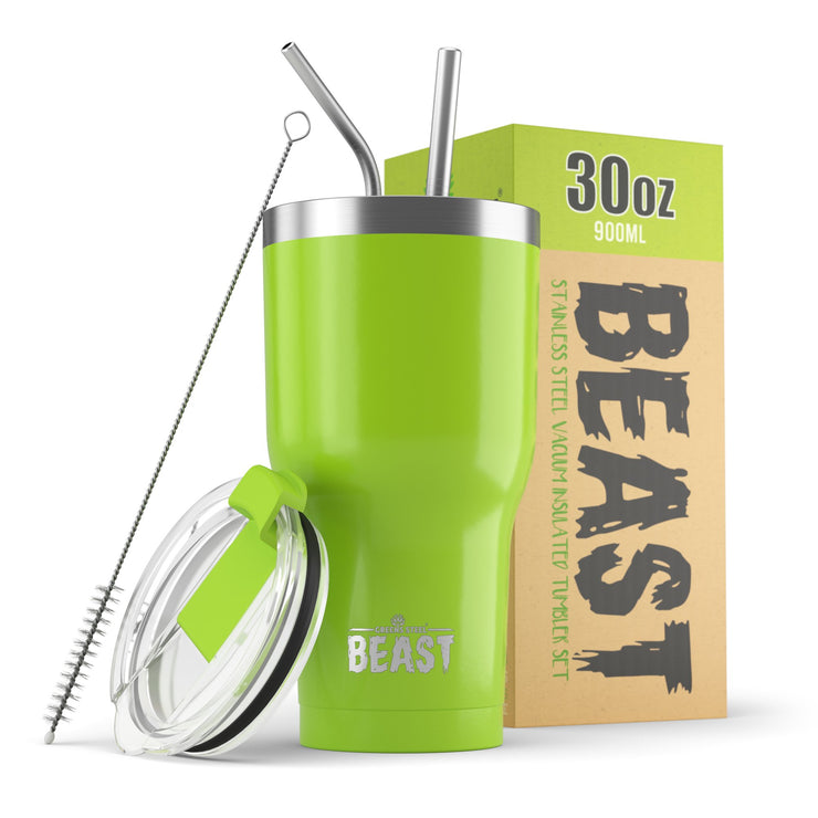 Reusable Stainless Steel Double Insulated Coffee Tumbler With Straw - Greens Steel - Lime Green