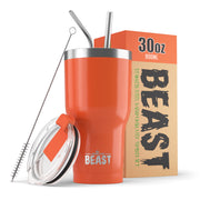 Reusable Stainless Steel Double Insulated Coffee Tumbler With Straw - Greens Steel - Orange