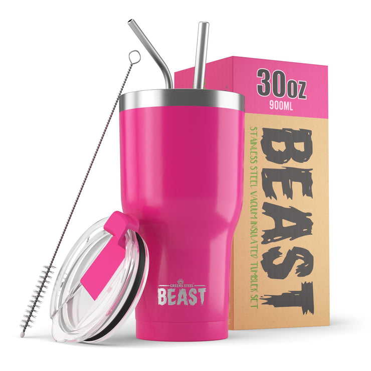 Reusable Stainless Steel Double Insulated Coffee Tumbler With Straw - Greens Steel - Pink