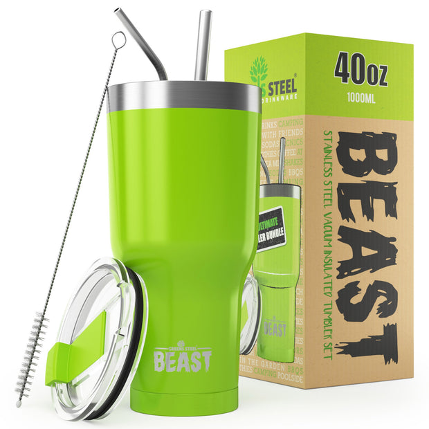 Reusable Stainless Steel Double Insulated Coffee Tumbler With Straw - Greens Steel - Lime Green