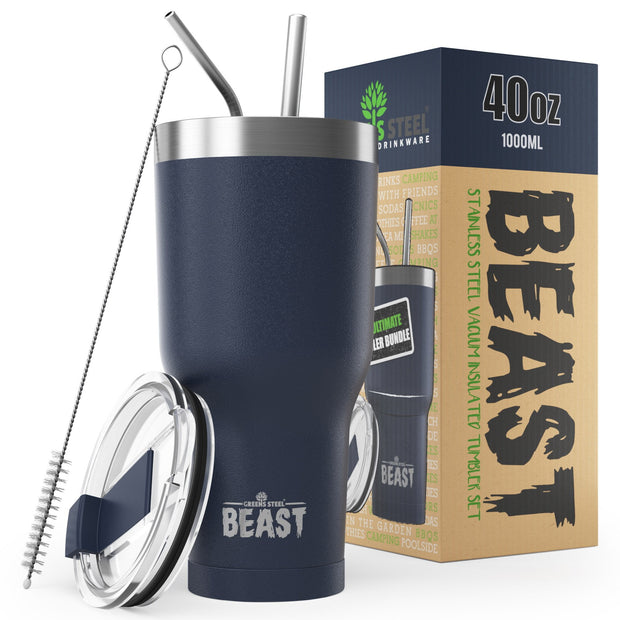 Reusable Stainless Steel Double Insulated Coffee Tumbler With Straw - Greens Steel - Navy Blue