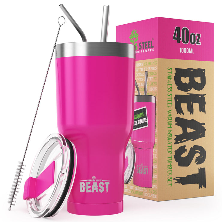 Reusable Stainless Steel Double Insulated Coffee Tumbler With Straw - Greens Steel - Pink