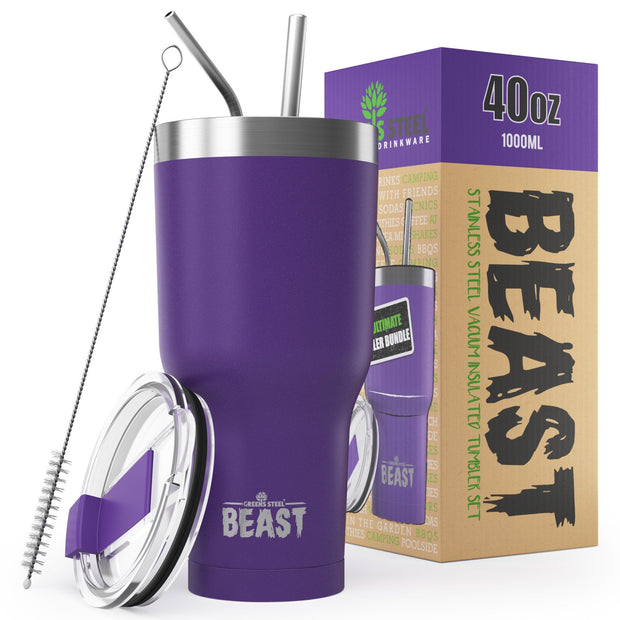 Reusable Stainless Steel Double Insulated Coffee Tumbler With Straw - Greens Steel - Purple