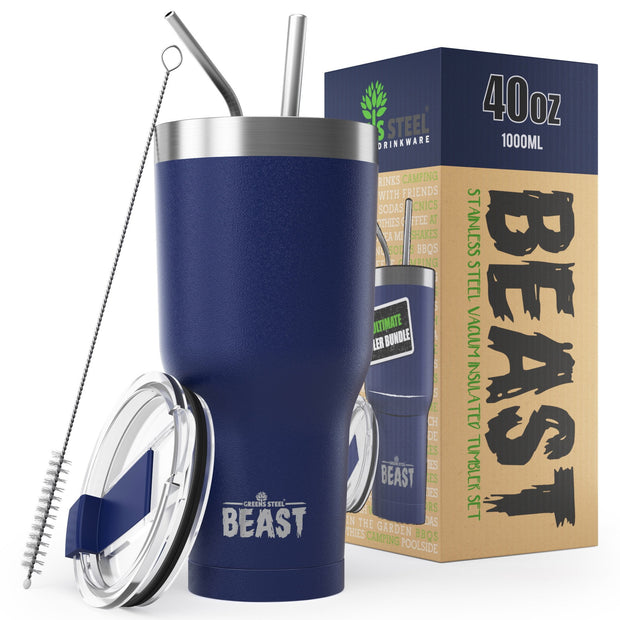 Reusable Stainless Steel Double Insulated Coffee Tumbler With Straw - Greens Steel - Royal Blue