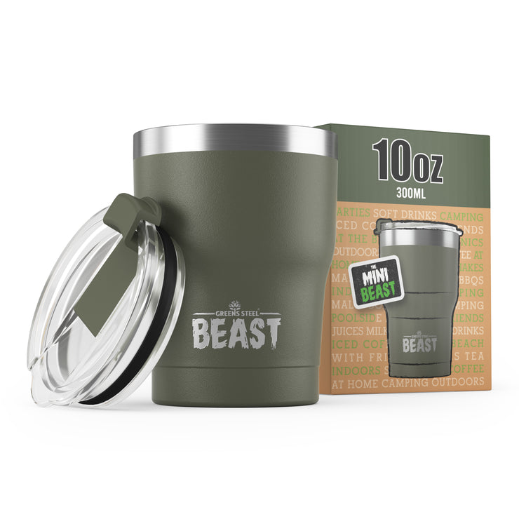BEAST 40 oz Army Green Tumbler Set with Handle - Stainless Steel Coffee Cup  + 2 Straws Brush, Gift Box & Black Handle