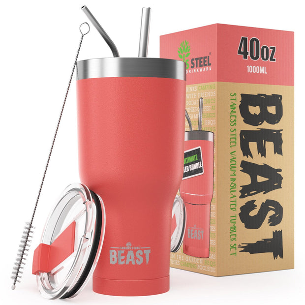 Reusable Stainless Steel Double Insulated Coffee Tumbler With Straw - Greens Steel - Blossom Pink