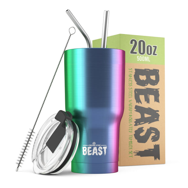Reusable Stainless Steel Double Insulated Coffee Tumbler With Straw - Greens Steel - Rainbow