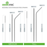 Eco-Friendly Reusable Stainless Steel Straws and Cleaning Brush - Greens Steel